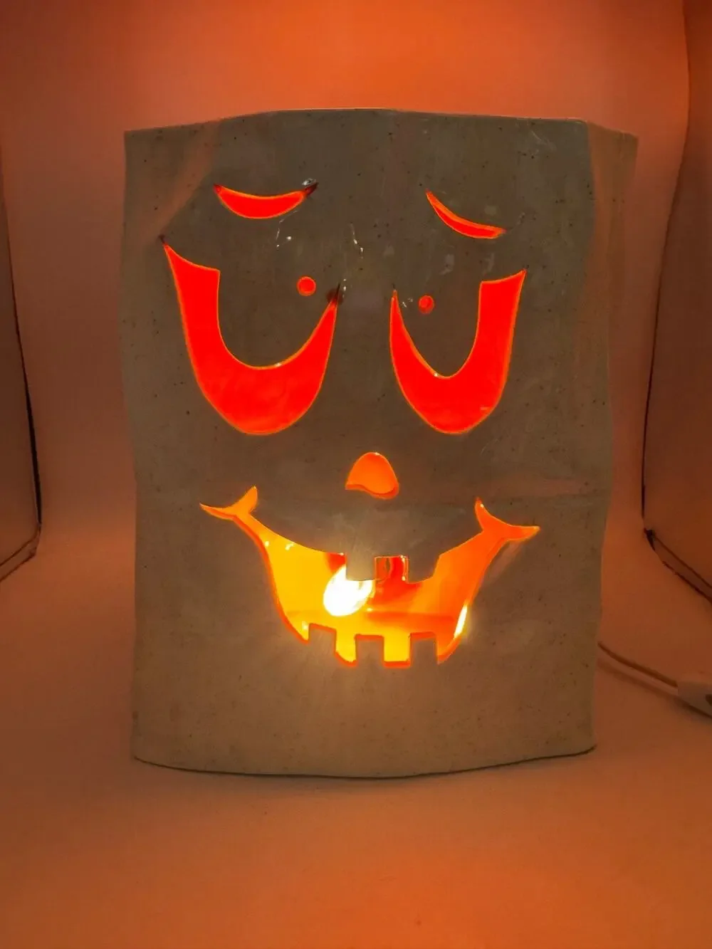VTG Ceramic Jack-o-Lantern Pumpkin Luminary Corded Light-Up Halloween